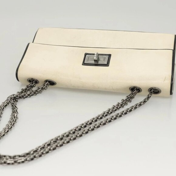 CHANEL Chain Shoulder Bag Lamb Skin White CC Auth BD2247 - Picture 7 of 16